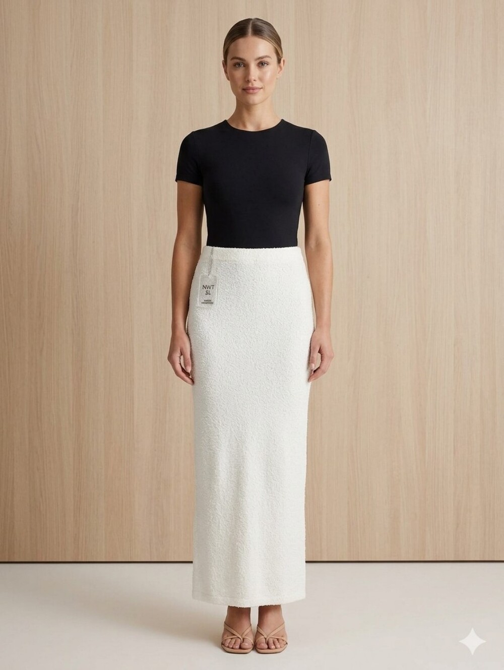 naked wardrobe Cream Textured Maxi Skirt Size XL NWT